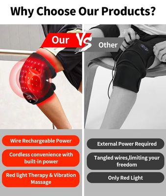 Red Light Therapy Knee Wrap untuk Meredakan Nyeri 660nm 850nm Infrared Vibration Massage Heat Pad Desain yang dapat diisi ulang dan tanpa kabel